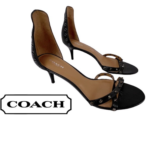 Coach Shoes Coach May Black Leather Studded Ankle Strap Heels Size